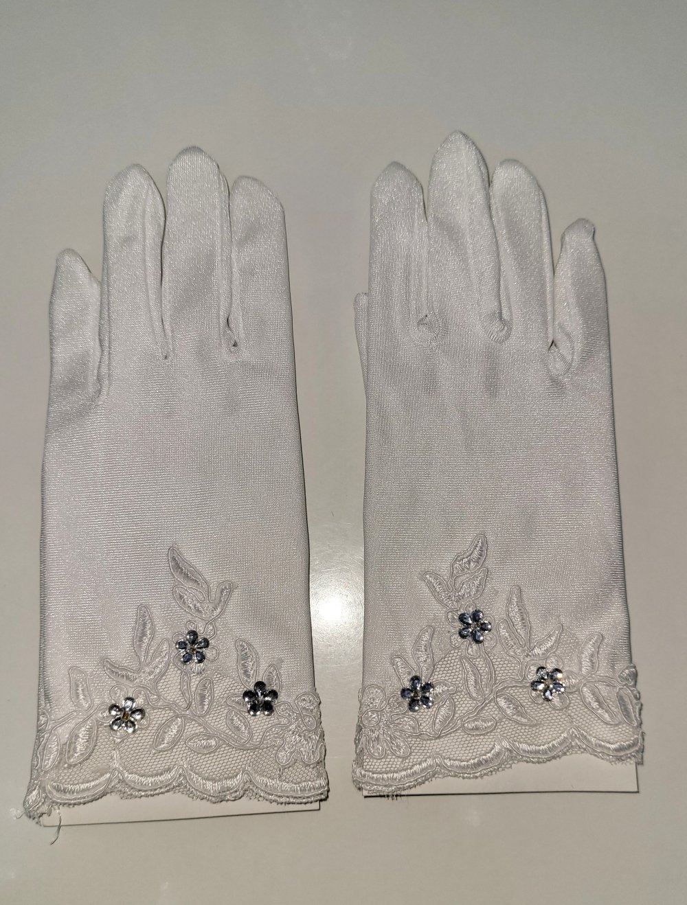 Neuw #Mädchen #Handschuhe #Kommunion #weiß #Stickerei #glitzer