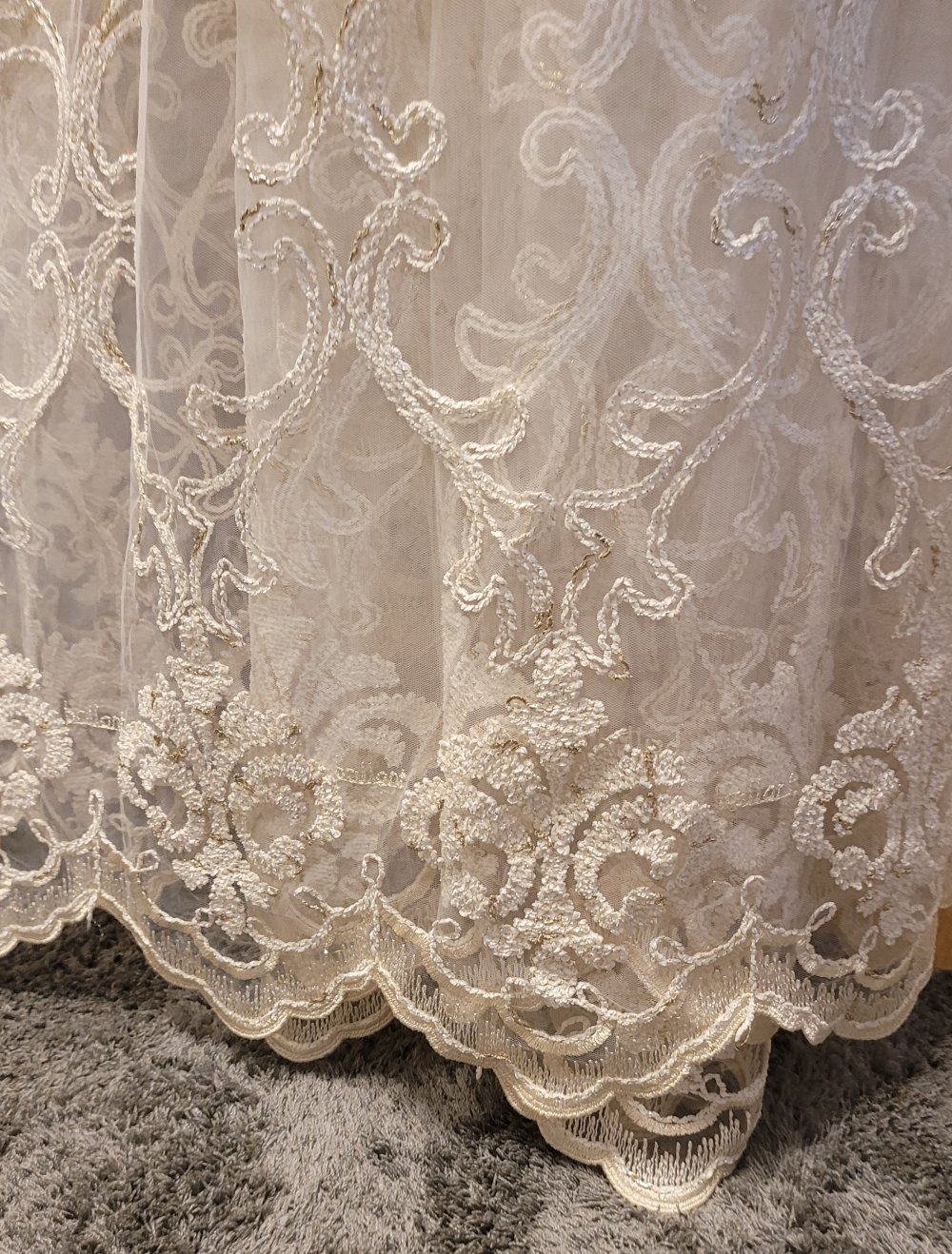 245x570cm Wunderschöne Gardine Vorhang creme Gold Spitze