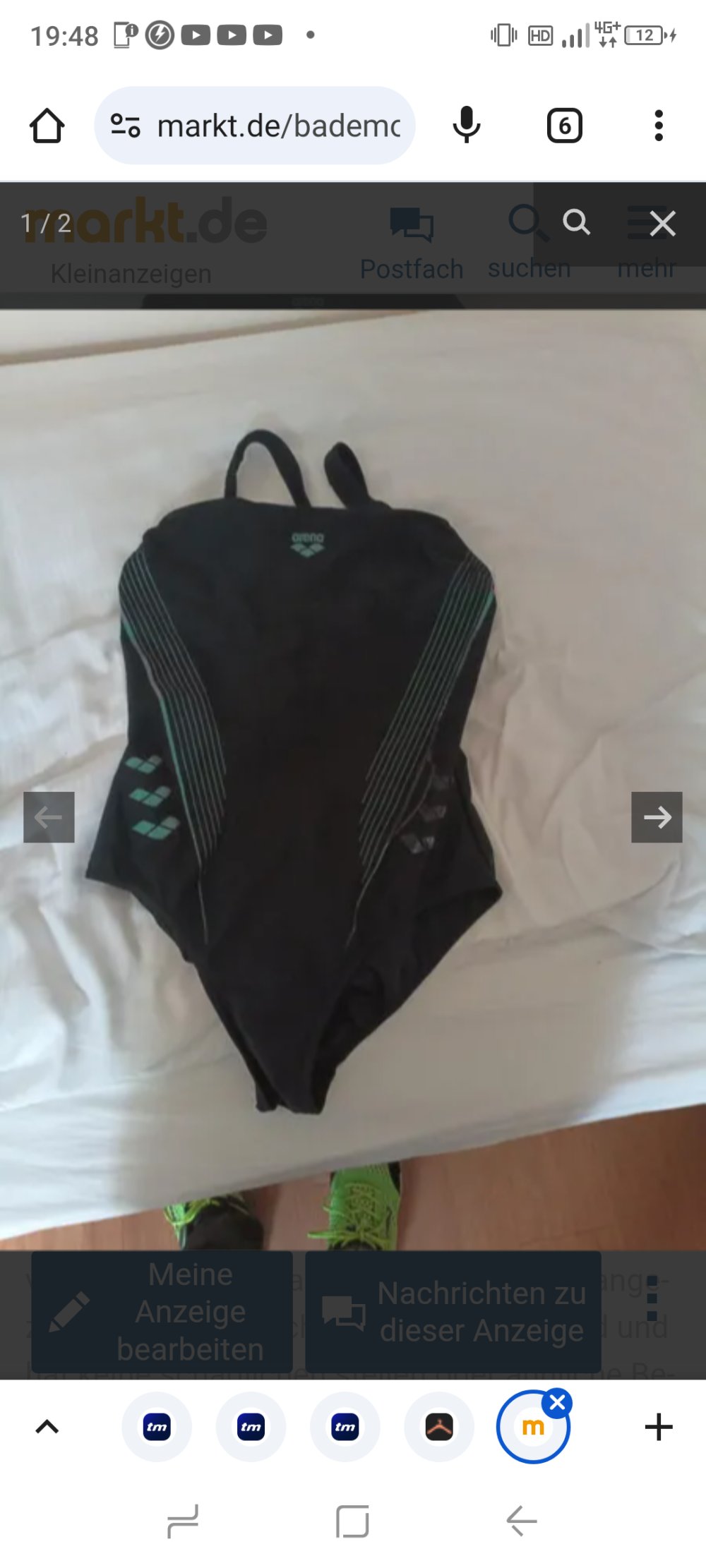 Verkaufe einen schwarz-grünen Badeanzug von Arena gebraucht