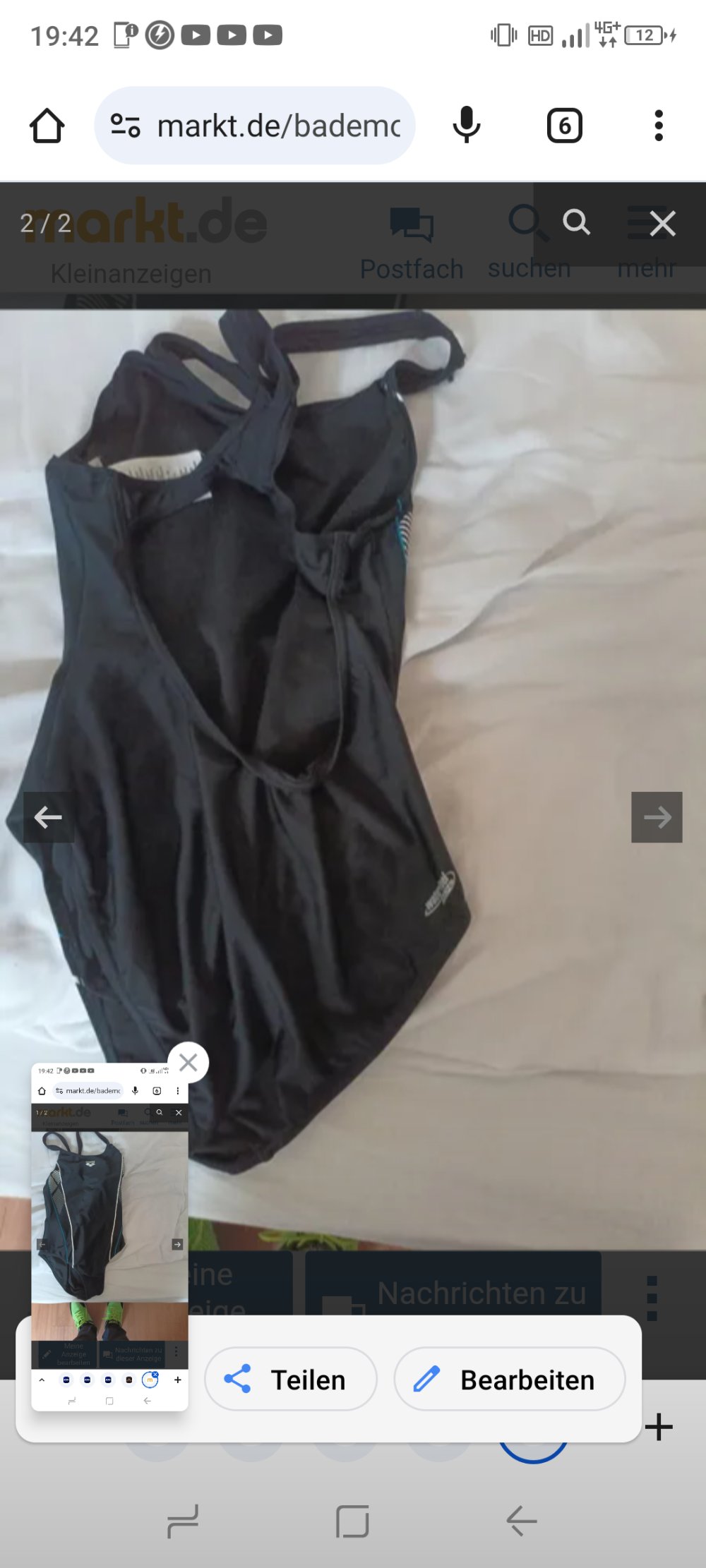 Verkaufe einen gebrauchten schwarz-weißen Badeanzug von Arena