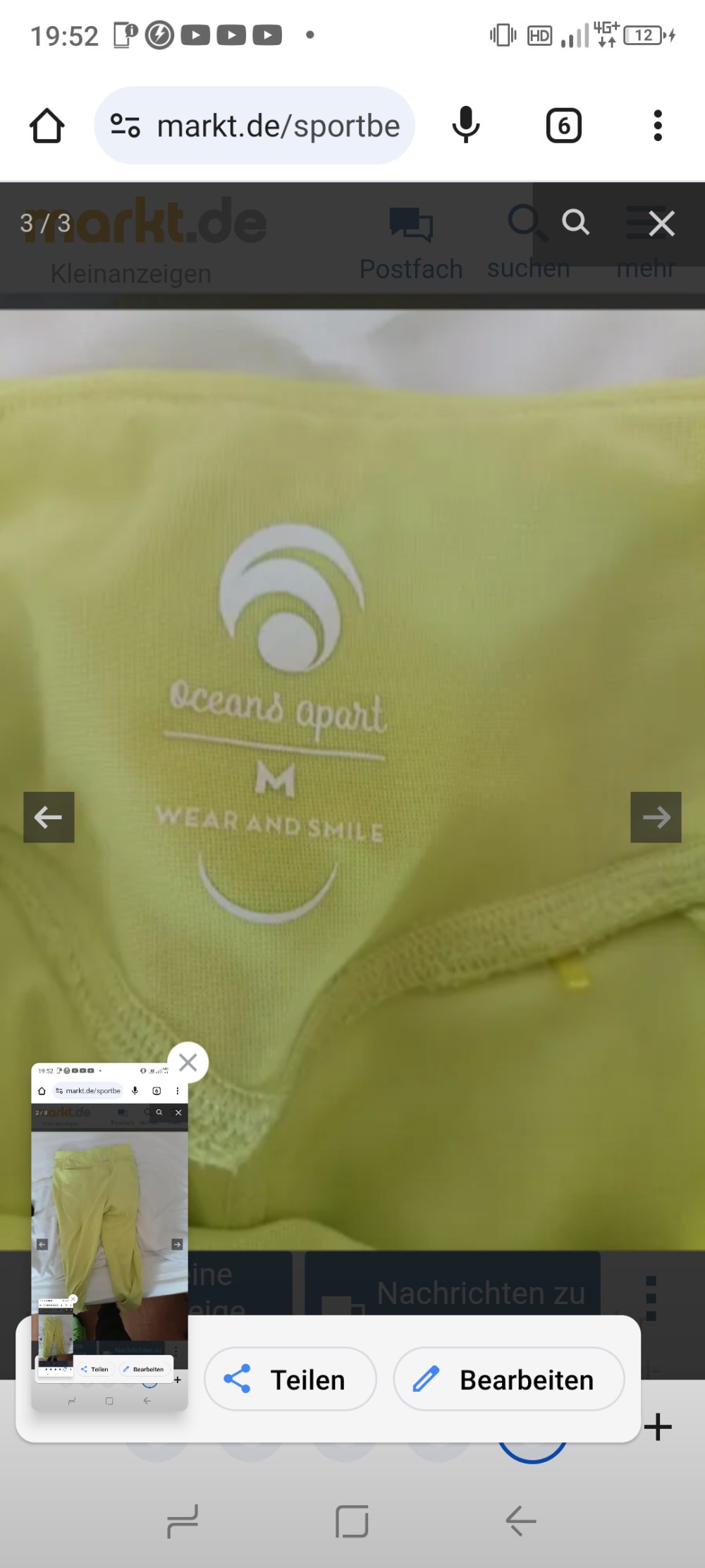 Verkaufe eine Sport Leggings in Gelb von der Marke OceansApart