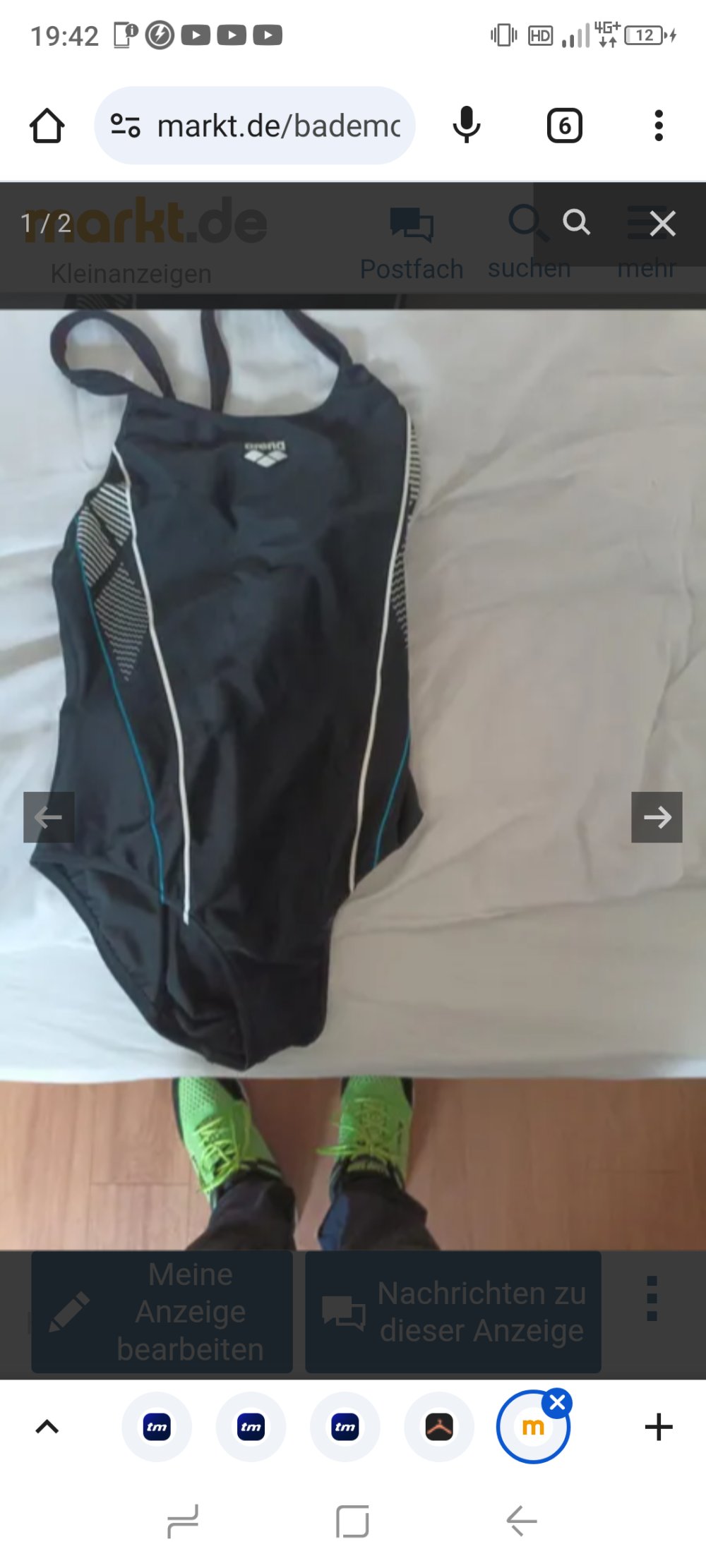 Verkaufe einen gebrauchten schwarz-weißen Badeanzug von Arena