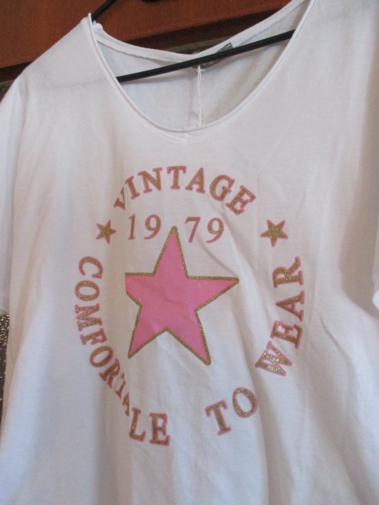 neues damen tshirt mit stern farbe weiß 100% baumwolle 