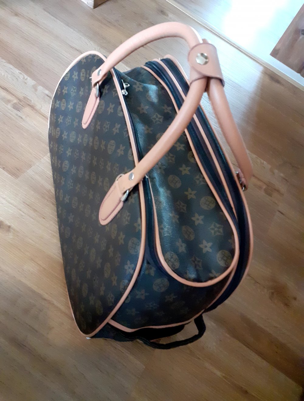 Reisetasche Monogram Canvas braun mit Ausziehgriff Rollenreisetasche Trolley Weekender Reisegepäck Muster