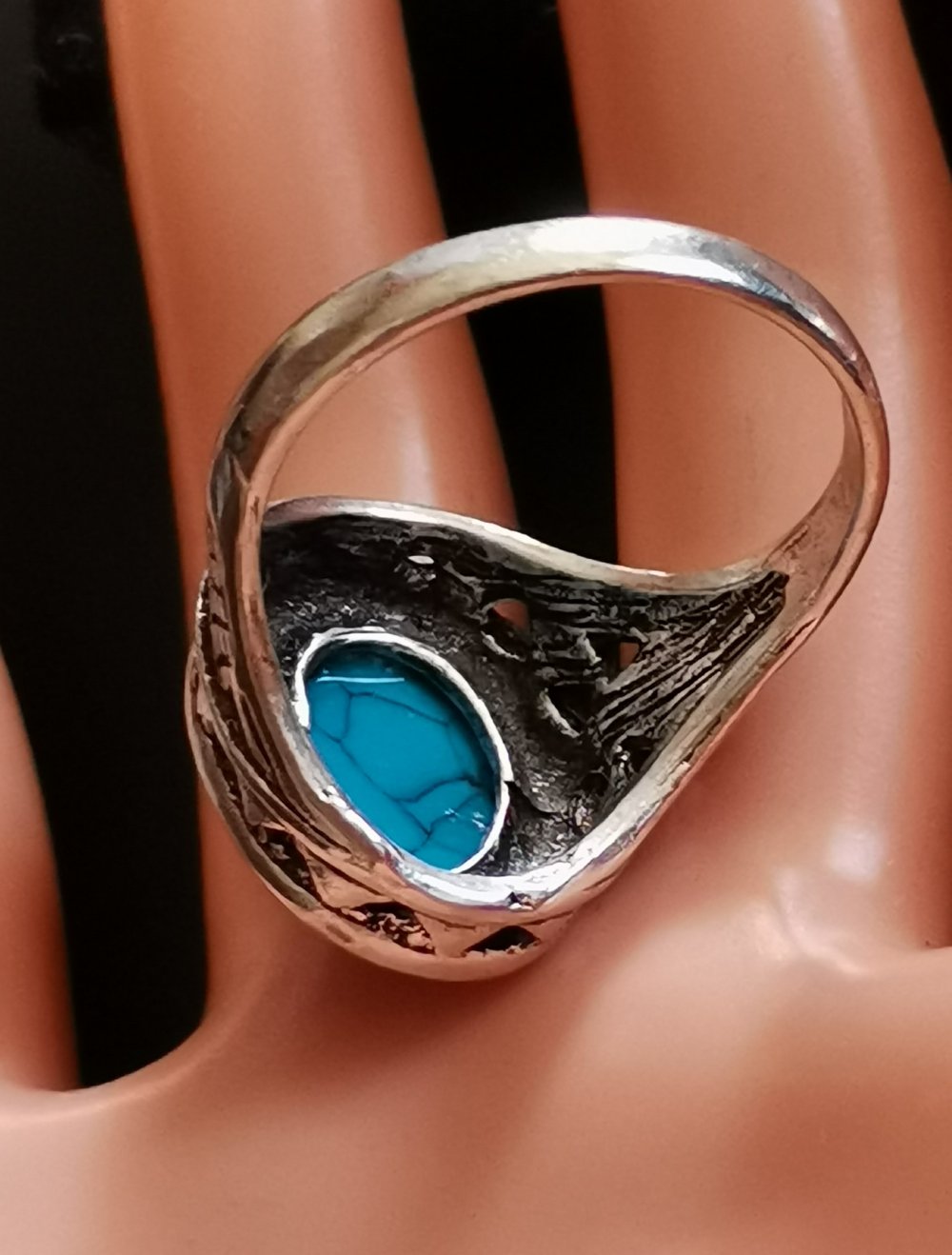 Edelstahl Herren Oval Ring BLAU türkis Stein Gr. 20,5