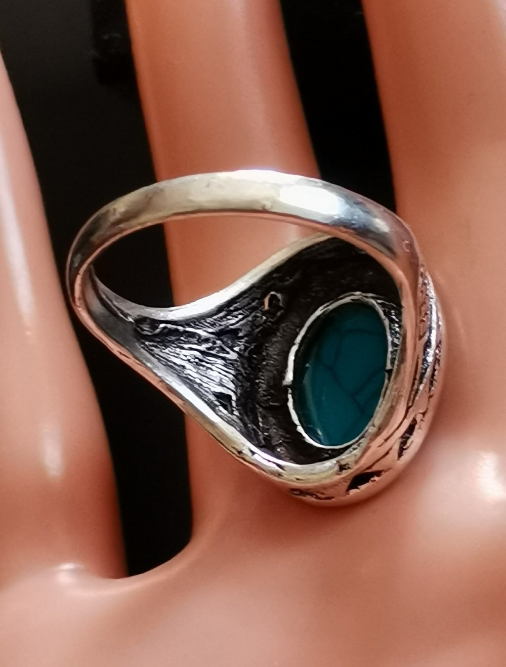Edelstahl Herren Oval Ring BLAU türkis Stein Gr. 20,5
