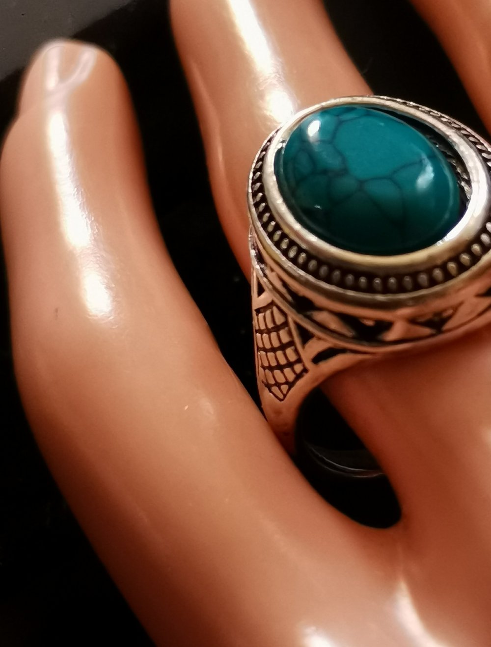 Edelstahl Herren Oval Ring BLAU türkis Stein Gr. 20,5