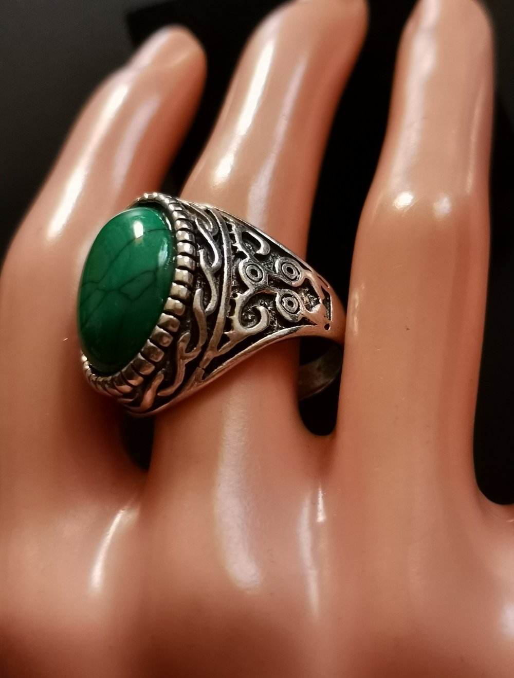 Herren Edelstahl Ring Grün Türkis Oval Gr.19