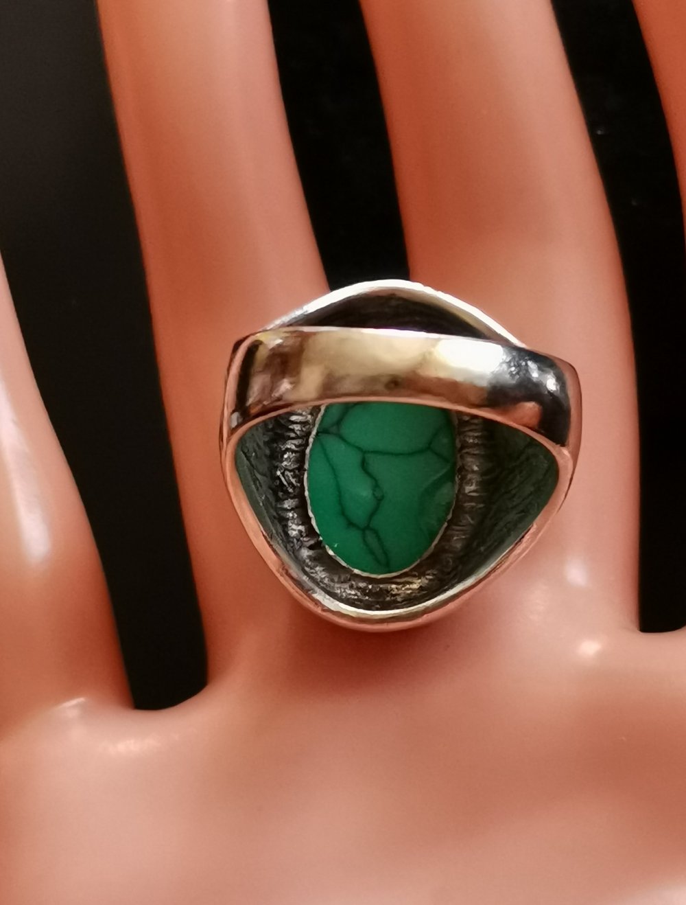 Herren Edelstahl Ring Grün Türkis Oval Gr.19