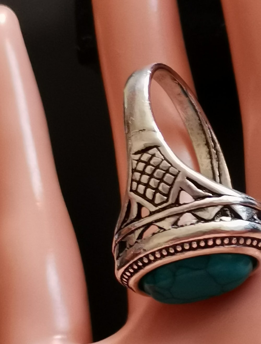 Edelstahl Herren Oval Ring BLAU türkis Stein Gr. 20,5