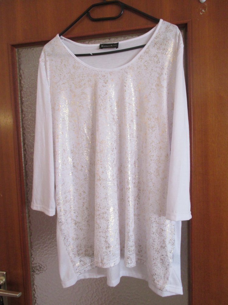 neues damen oberteil gr. xxl weiß gold lange ärmel 