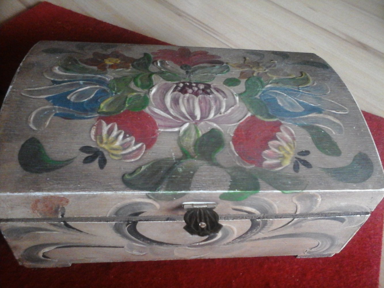 kleine Schatztruhe-Holz - bemalt Bauernmalerei