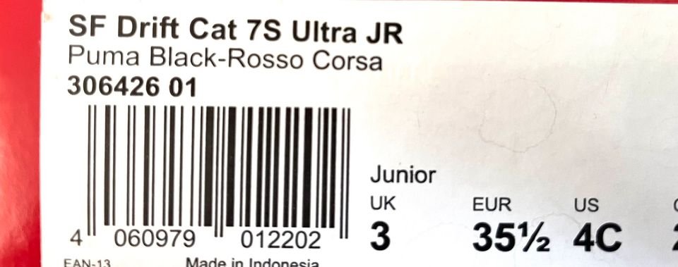 Puma Ferrari Drift Cat 7S Ultra JR Sneaker Gr. 35 1/2 NEU OVP
