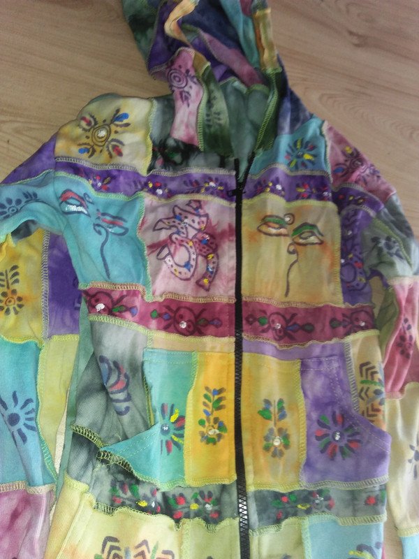 Nepal Hippie bunte Patchwork Optik Jacke Pulli Oberteil 36 S