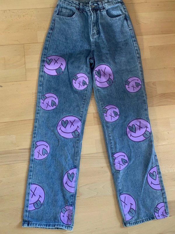 Hochsitzende Jeans Smiley Smilies Sexy und Witzig 34-36 xs