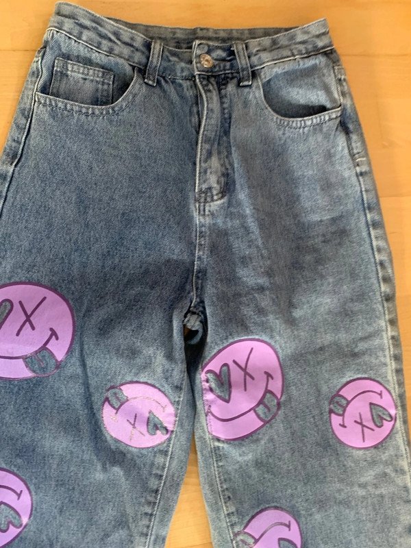 Hochsitzende Jeans Smiley Smilies Sexy und Witzig 34-36 xs