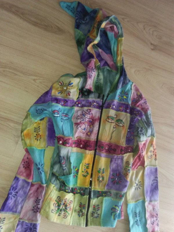 Nepal Hippie bunte Patchwork Optik Jacke Pulli Oberteil 36 S