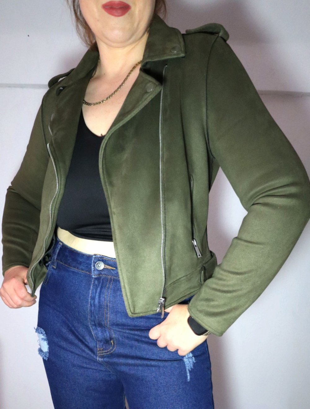 Bikerjacke Wildleder Optik Jacke Wildleder Imitat Gr 42