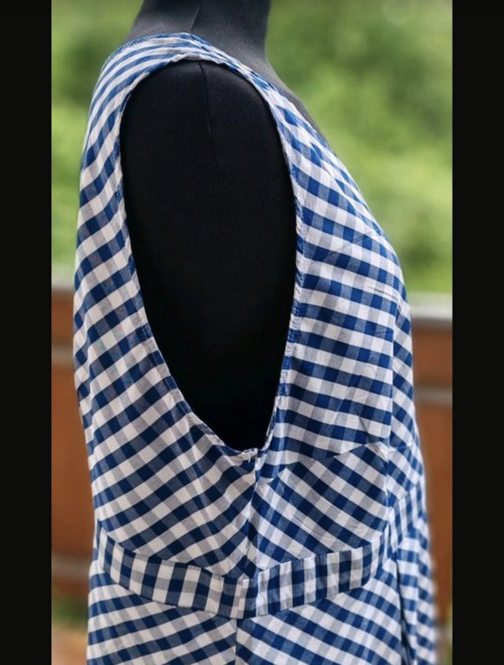 Landhaus A-Linie Kleid blau/weiß kariert, 52, ärmellos, Taschen