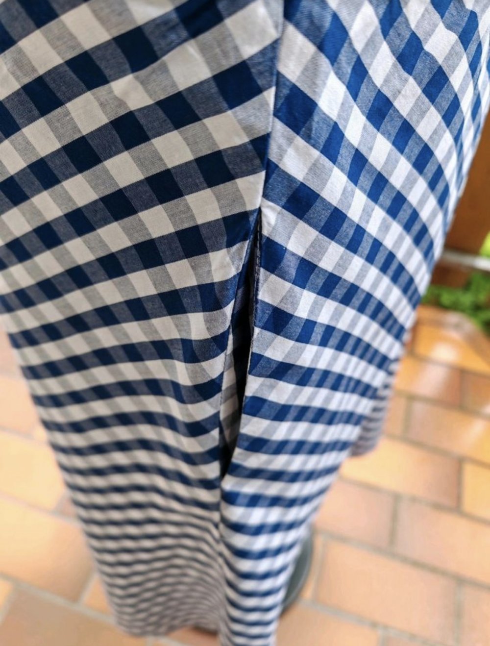 Landhaus A-Linie Kleid blau/weiß kariert, 52, ärmellos, Taschen