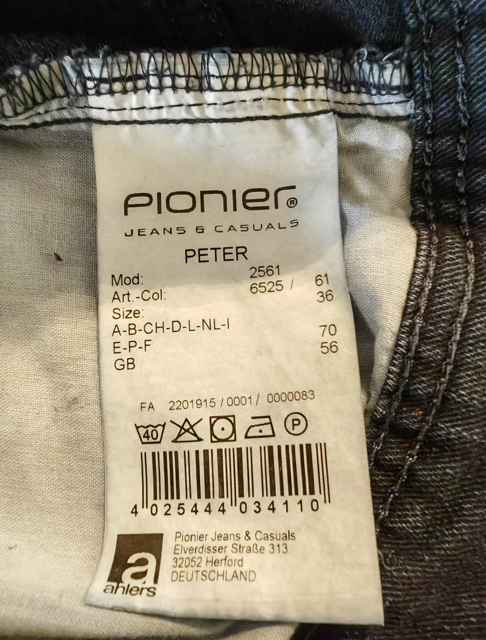 Herren Jeans Hose Gr. 70, blau, Pionier Peter 2561