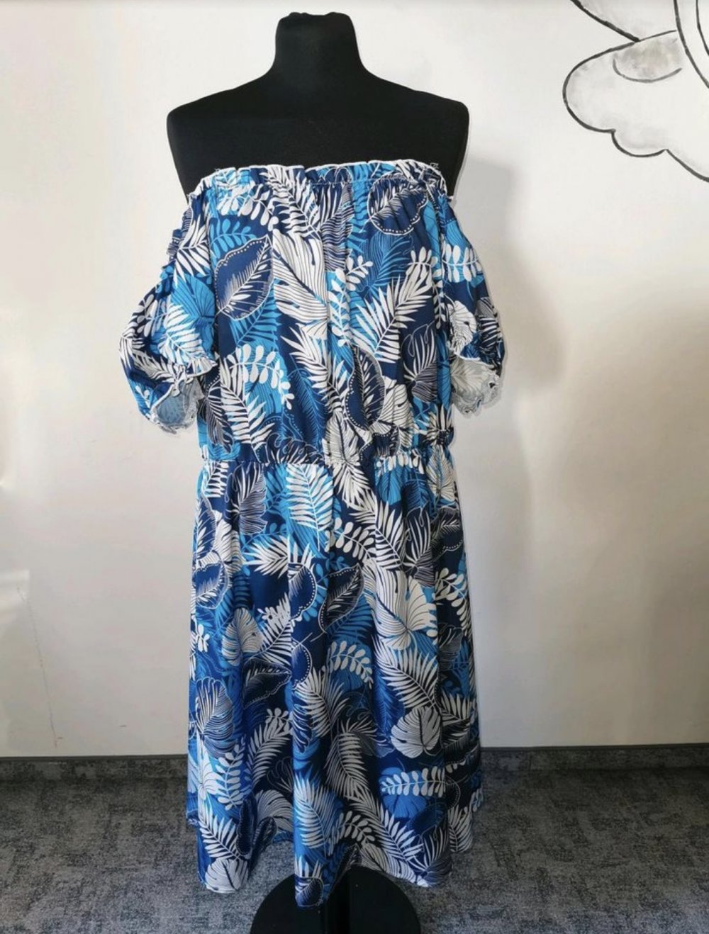 Kleid blau/weiß, A-Linie, knieumspielend, Carmen, 2XL od. 3XL (5)