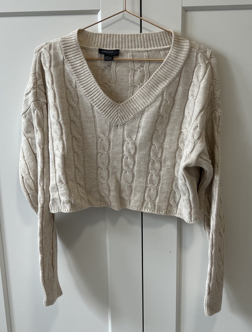 Strickpullover Beige cropped v ausschnitt