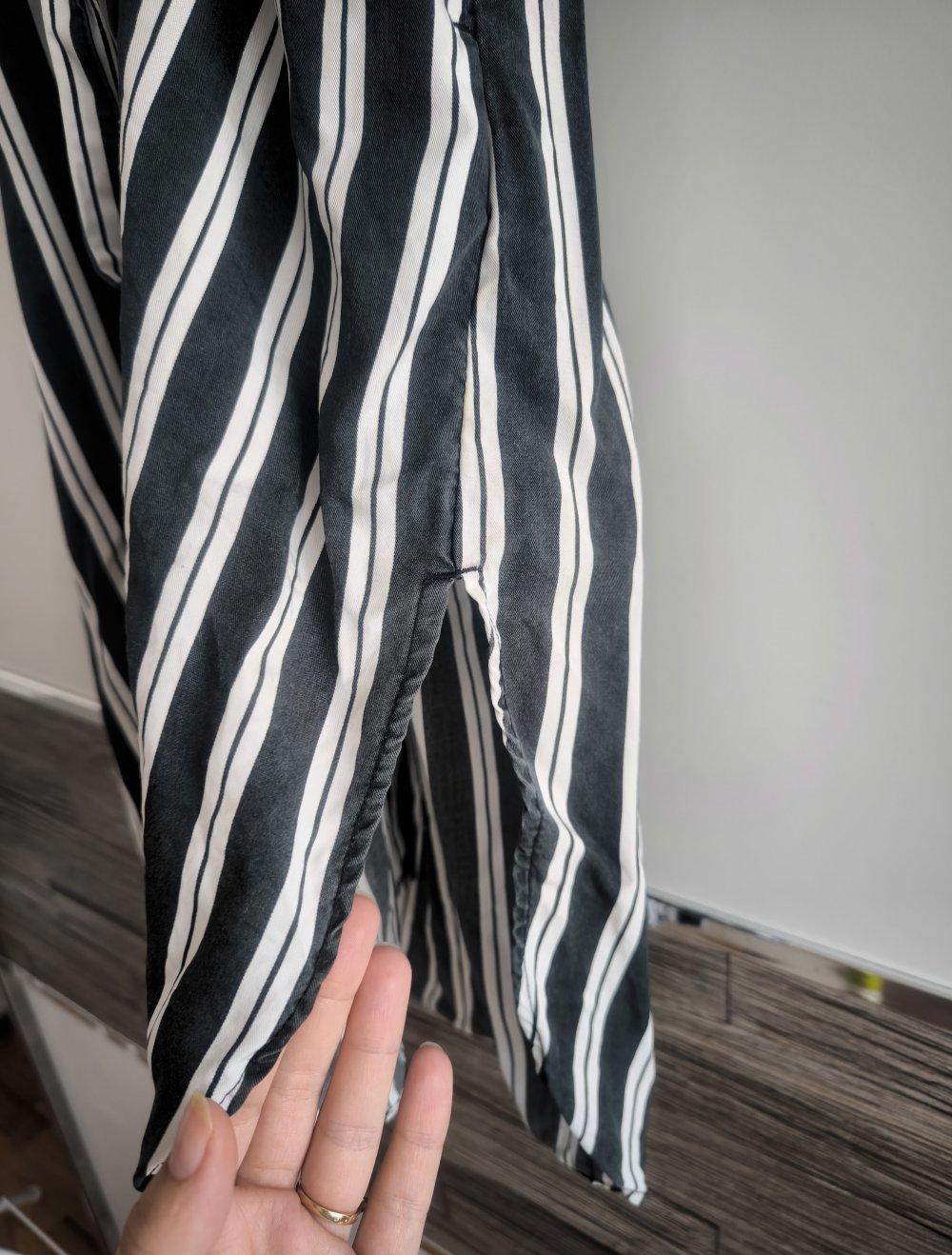 Zara Hemdkleid Midi zum Binden Schwarz-weiß Streifen Gr.S 3/4 Ärmel Denim