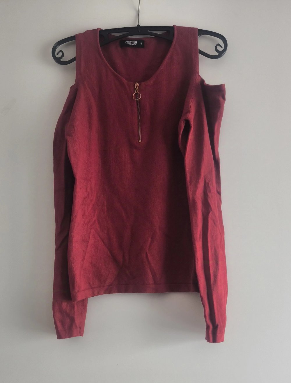Colloseum Feinstrick Pulli Schulterfrei Reißverschluss Gr.S Bordeaux