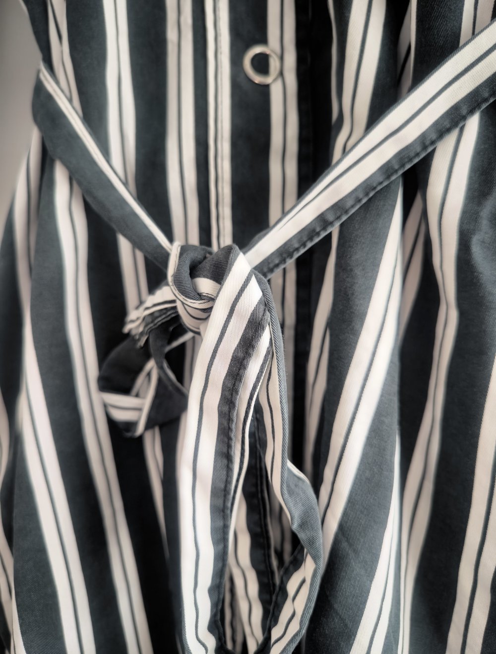 Zara Hemdkleid Midi zum Binden Schwarz-weiß Streifen Gr.S 3/4 Ärmel Denim