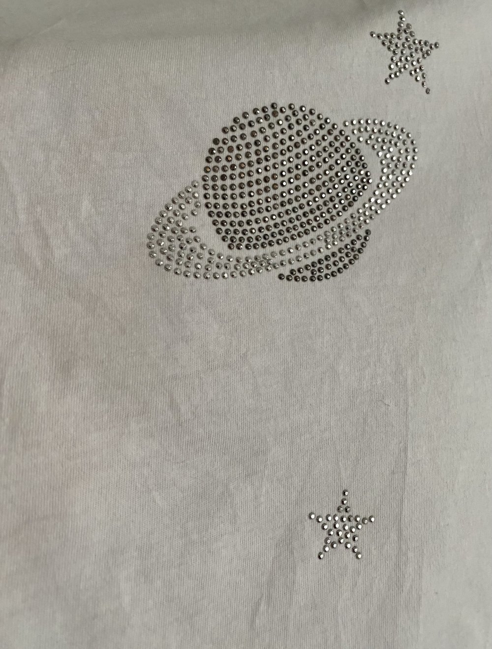 MANGO Damen T-Shirt mit Schmucksteinen in Weiß Gr.S