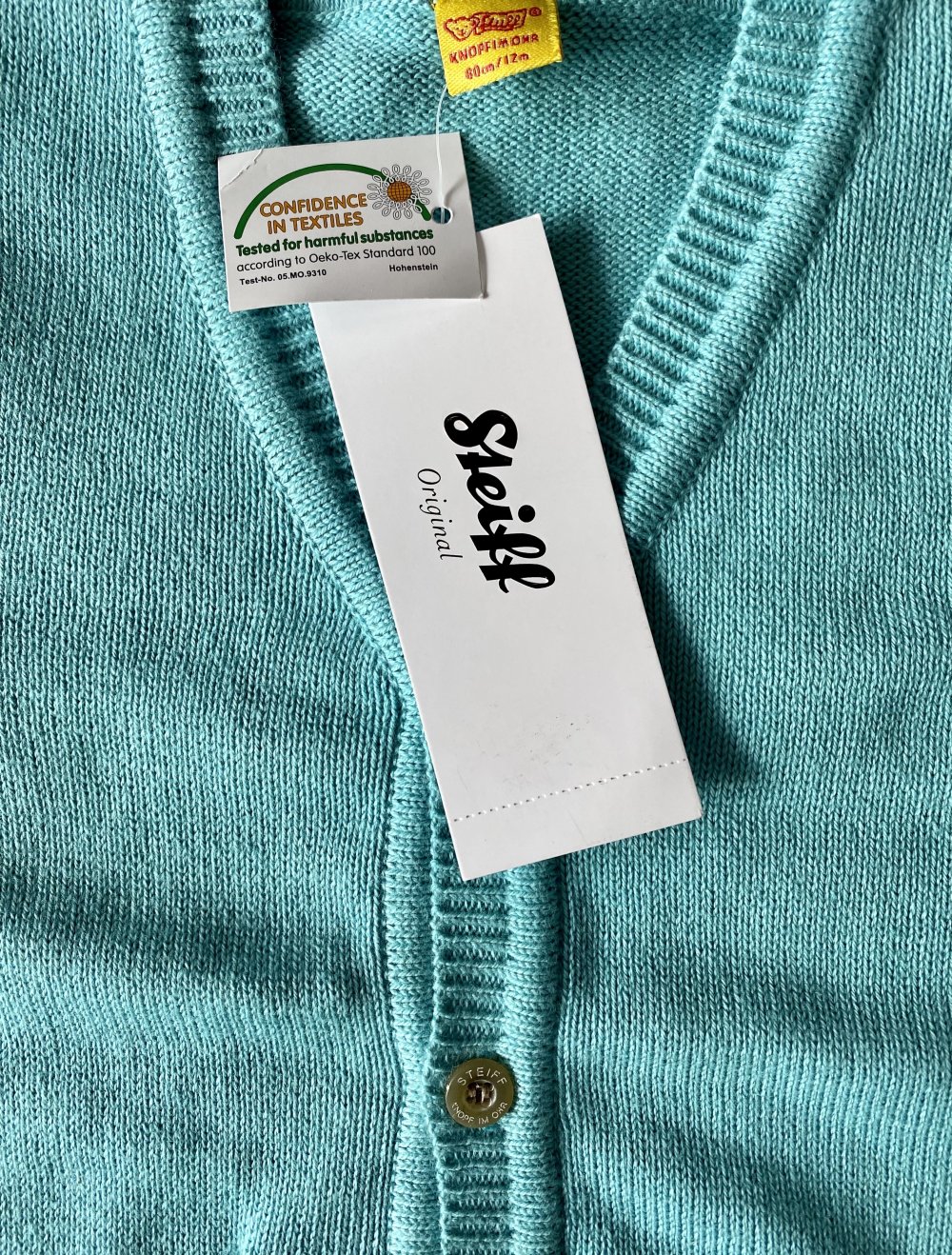 STEIFF Baby Kinder Strickjacke Cardigan in Türkis Gr.80 Unisex Neu mit Etikett