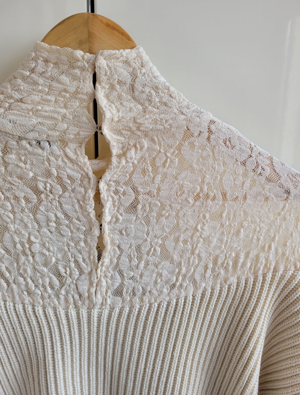 Zara Strickpullover mit Spitze Häkelspitze Stehbund creme Rippenstrick Oversize Knit Boho Gipsy Gypsy Hippie Blogger