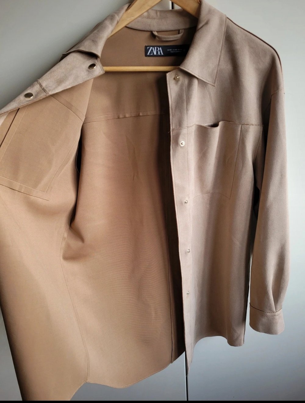 Zara Oversize Überhemd Wildlederimitat Hemd Bluse Hemdjacke beige Blogger Wildleder Imitat Velours Waschleder Overshirt Boho Oversized