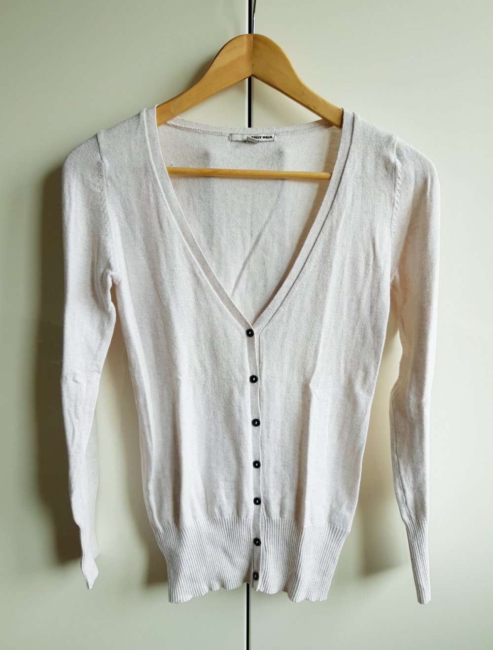 Tally Weijl Basic Strickjacke Strick Cardigan creme meliert Vintage Strickcardigan Baumwolle Nylon