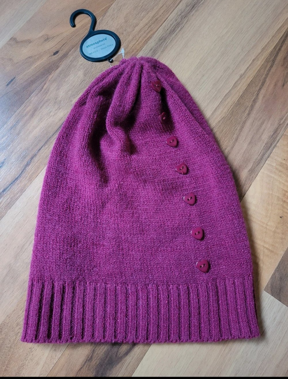 Atmosphere Strickmütze Beanie Herzknöpfe NEU MIT ETIKETT Strick Mütze Herz pink magenta Winter