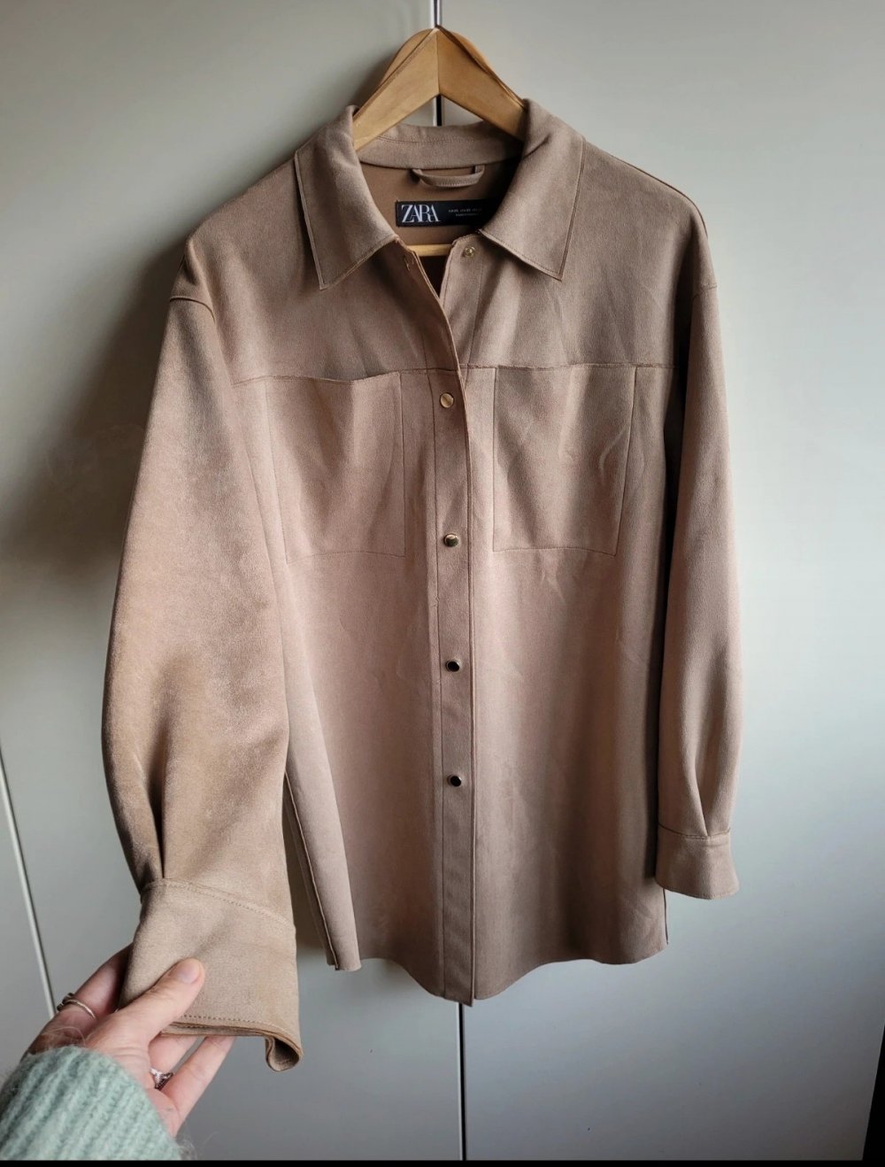 Zara Oversize Überhemd Wildlederimitat Hemd Bluse Hemdjacke beige Blogger Wildleder Imitat Velours Waschleder Overshirt Boho Oversized