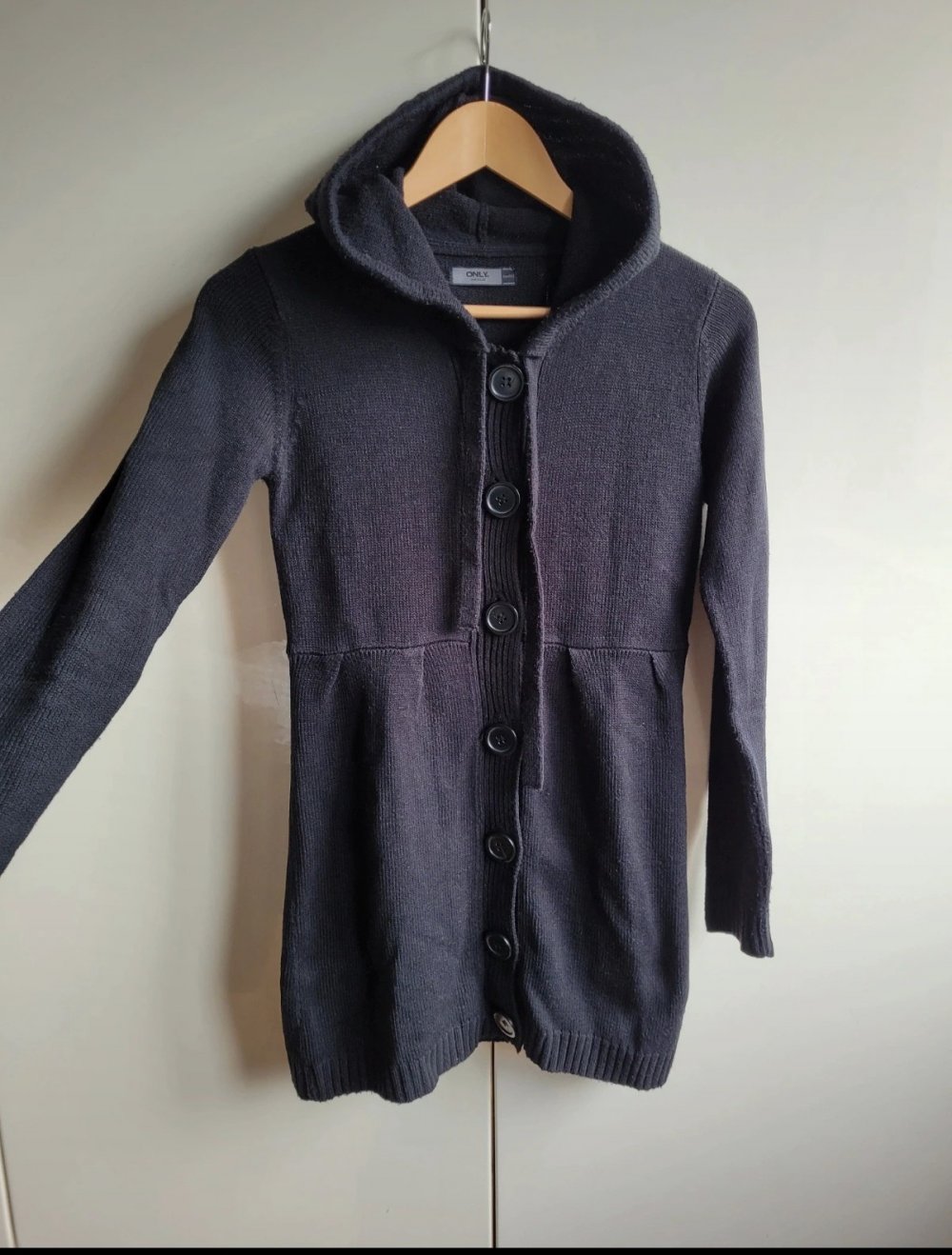 Only Basic Strickjacke mit Kapuze Cardigan Strickmantel Kapuze Hoodie Strick Strickcardigan Knit Hoodie schwarz