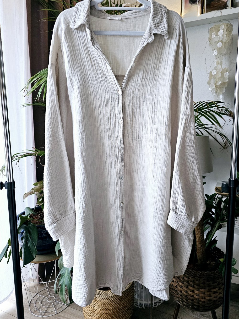 Bluse Shirt Hemd Musselin Baumwolle Oversize Einheitsgröße Lang sehr guter Zustand 