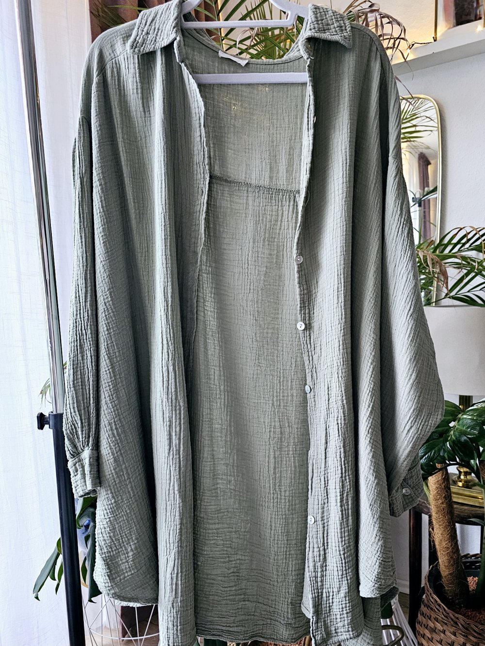 Bluse Shirt Hemd Baumwolle Oversize Einheitsgröße Lang Musselin on