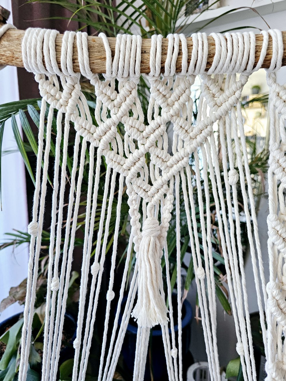 Makramee Macrame Katzenschaukel Wandbehang neues Kissen Holz Handmade Baumwolle Unikat