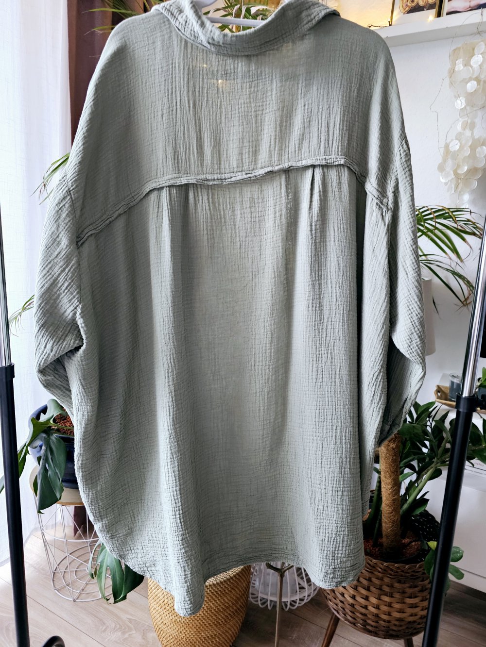 Bluse Shirt Hemd Baumwolle Oversize Einheitsgröße Lang Musselin on