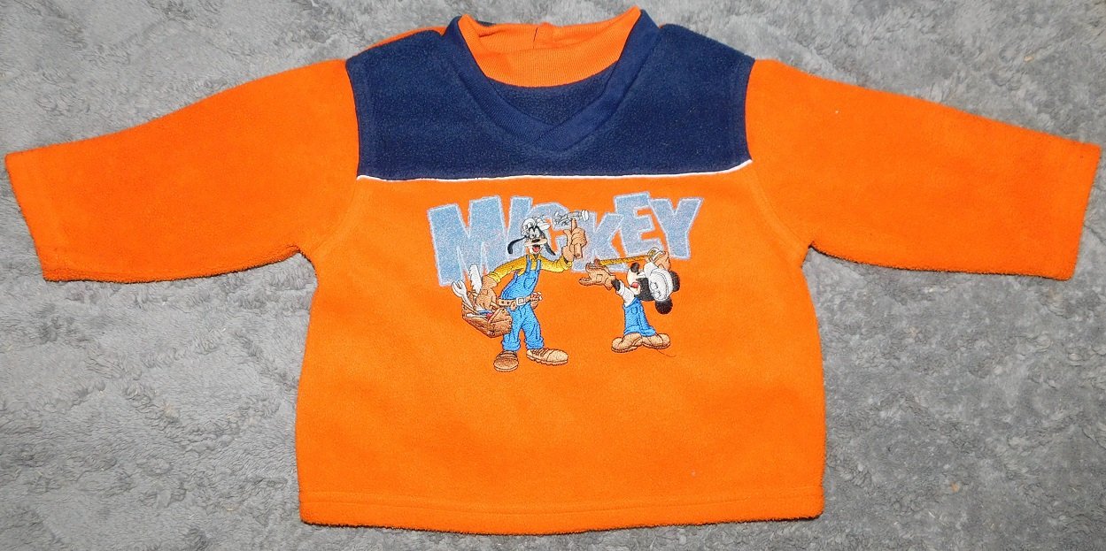 Gr.86-92 / 24 Monate Pullover Fleece orange marineblau Mickey Goofy - Disney