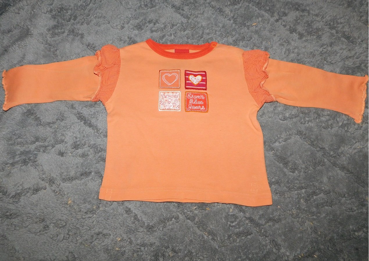 Gr.74 Langarmshirt orange mit Applikationen + Rüschen - Esprit