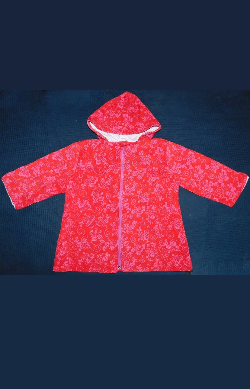 98-104 Mantel Übergang Feindord rot rosa - Handarbeit