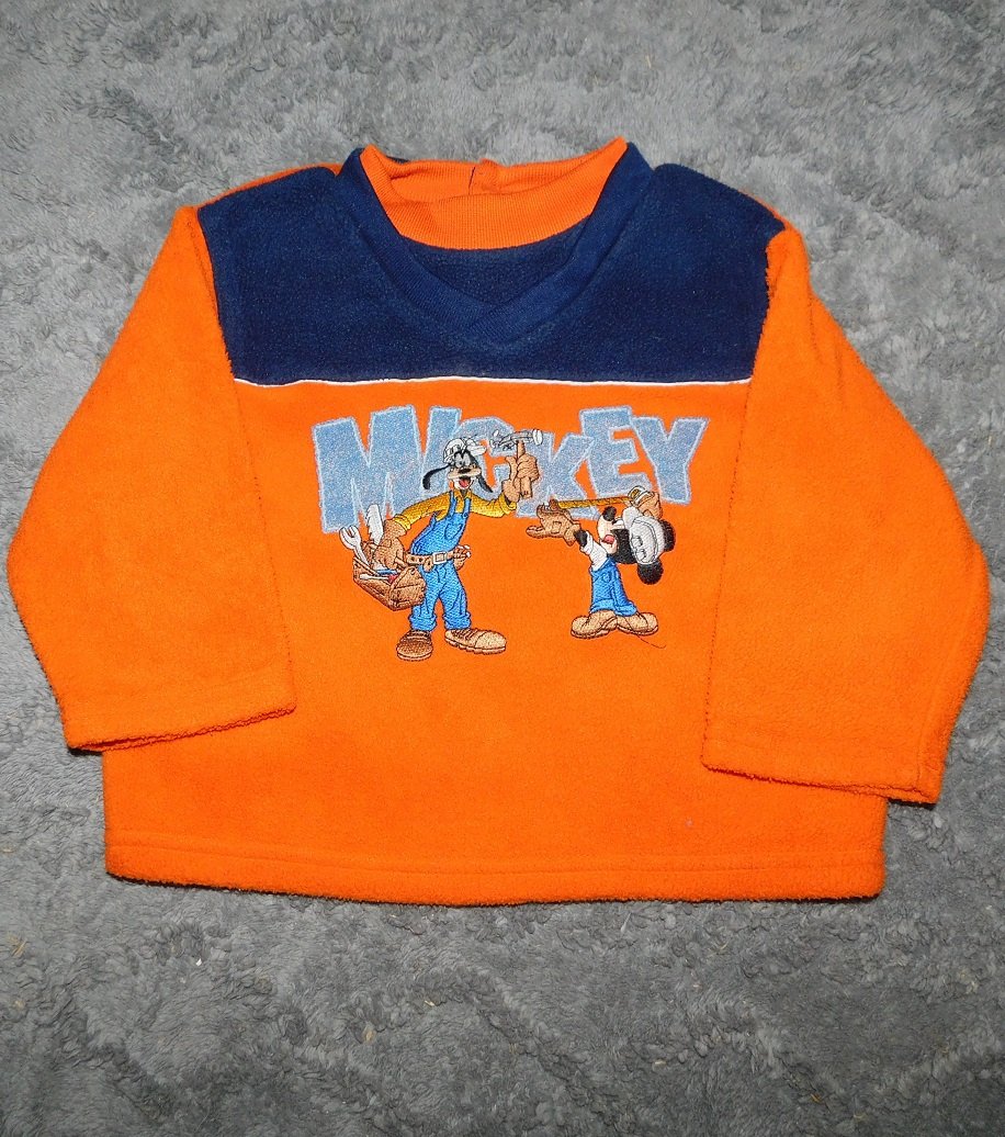 Gr.86-92 / 24 Monate Pullover Fleece orange marineblau Mickey Goofy - Disney