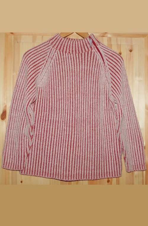 Gr.140/146 Strickpulli weiß und rot meliert Reißverschluss