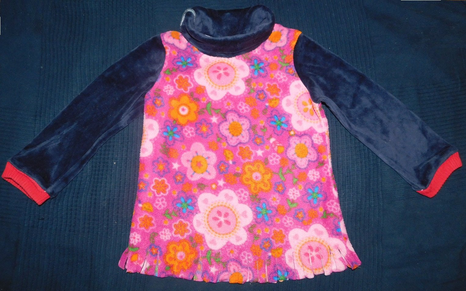 Gr.98-104 Pullover Fleece / Nicki blau pink - Handarbeit