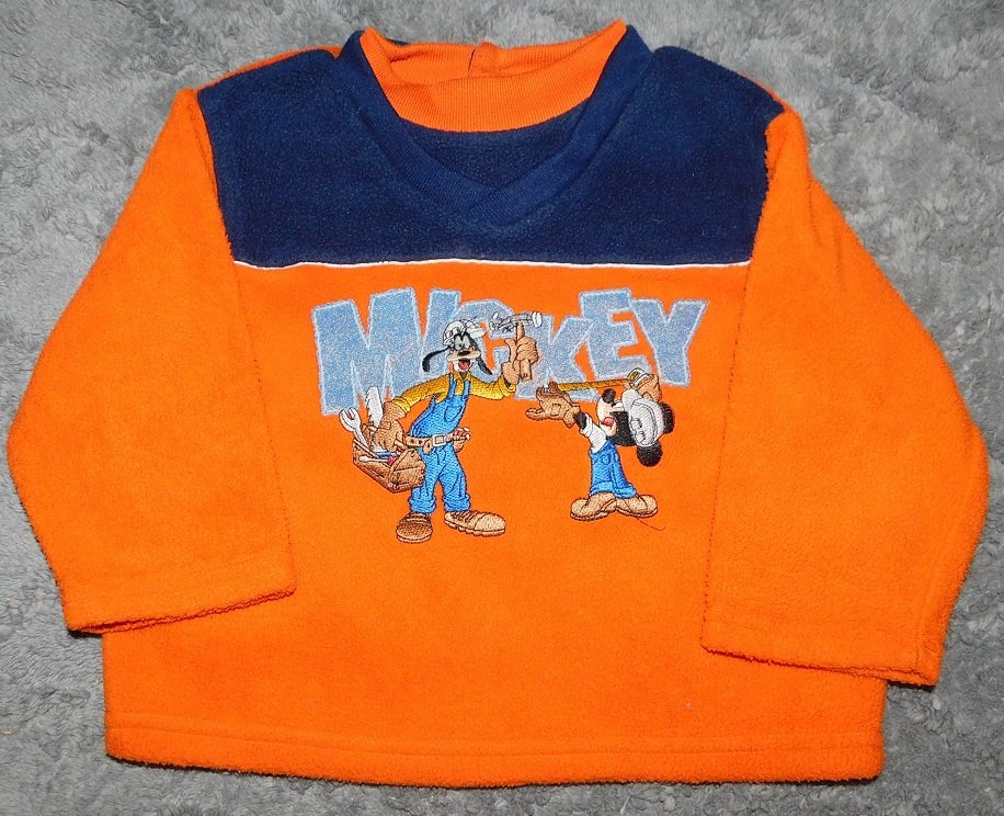 Gr.86-92 / 24 Monate Pullover Fleece orange marineblau Mickey Goofy - Disney