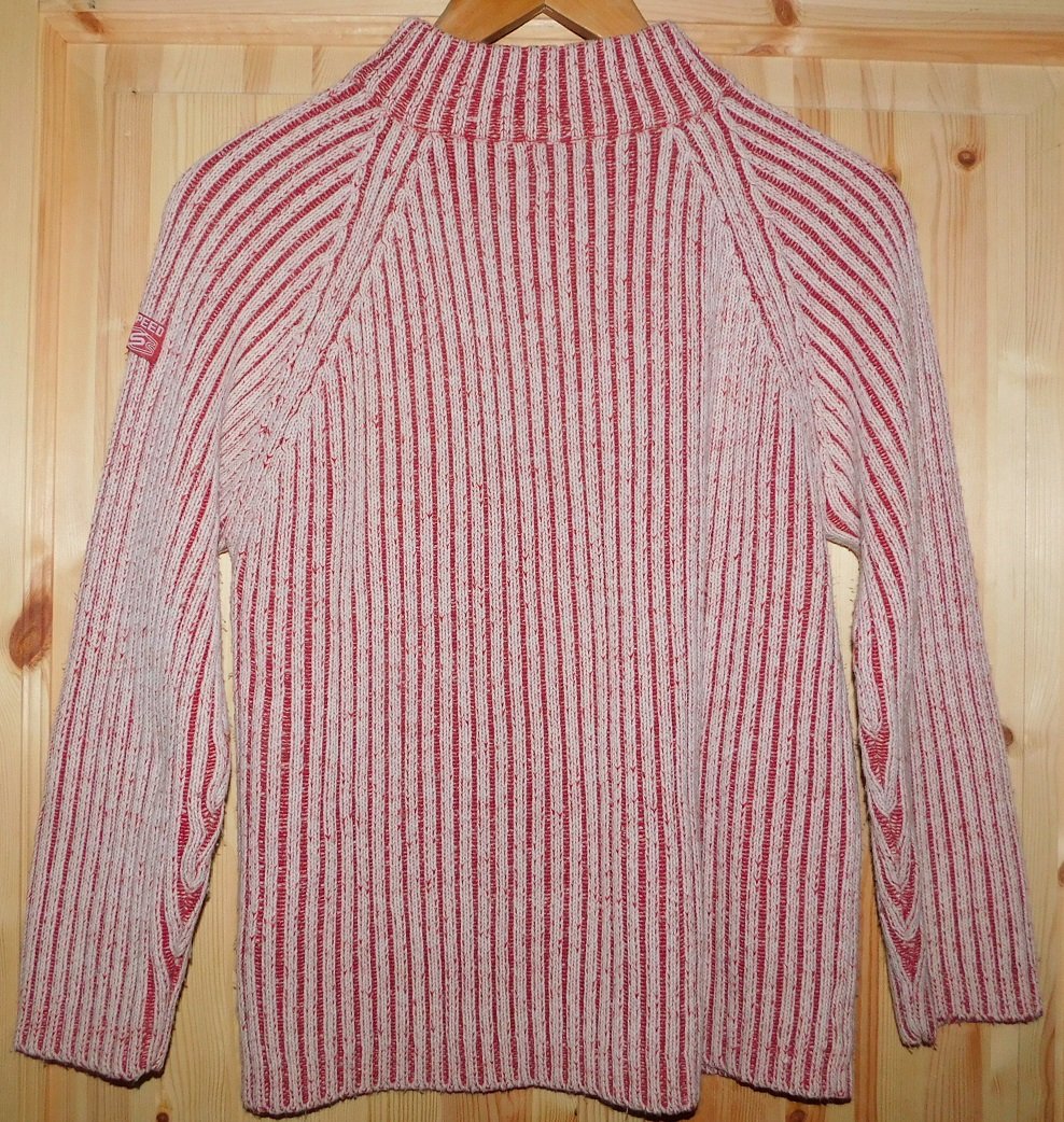 Gr.140/146 Strickpulli weiß und rot meliert Reißverschluss